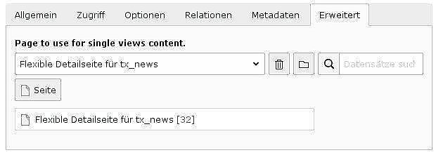 Einstellungen für News Singlepage im Backend