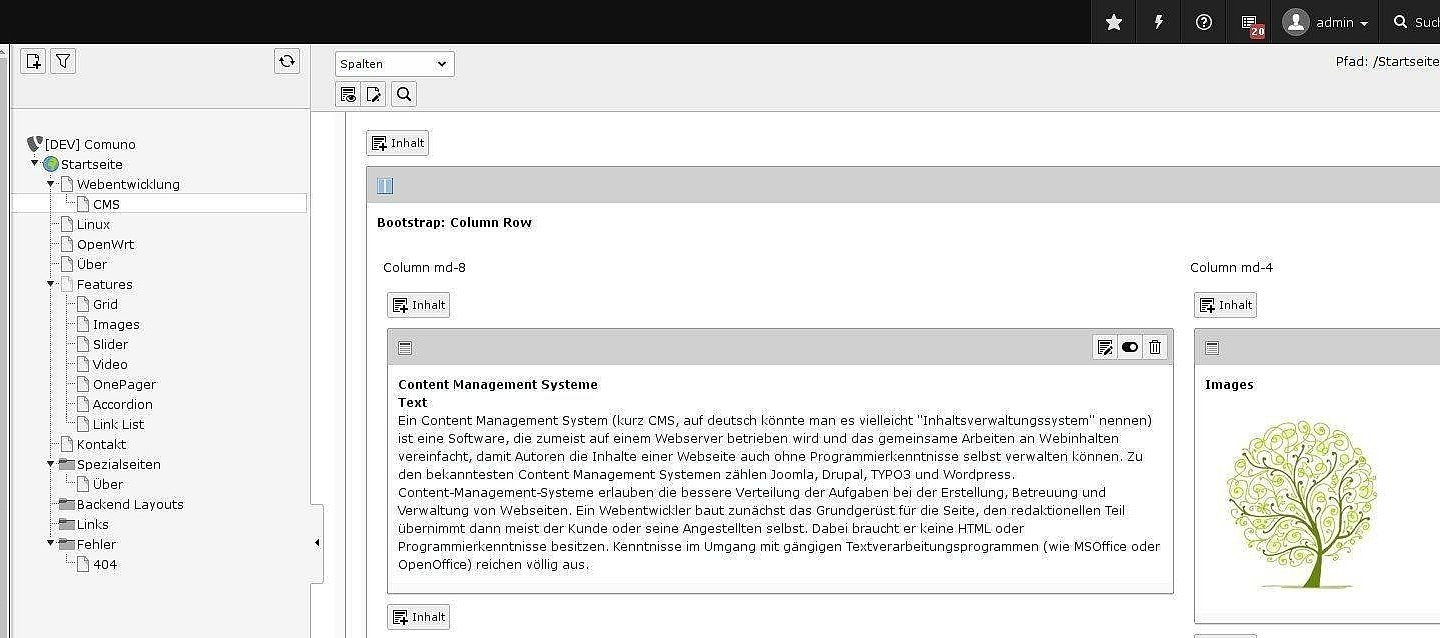 TYPO3 Screenshot des TYPO3 Backends (7.6 LTS)